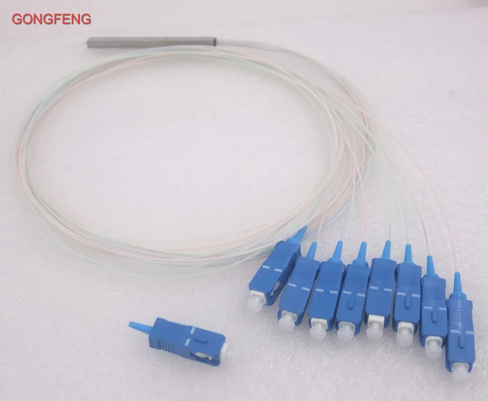 

10PCS 1m New SC/UPC Single Mode 1:8 Fiber Splitter PLC 0.9mm Bare Optical Fiber Mini Steel Tube Fiber Connector Free shipping