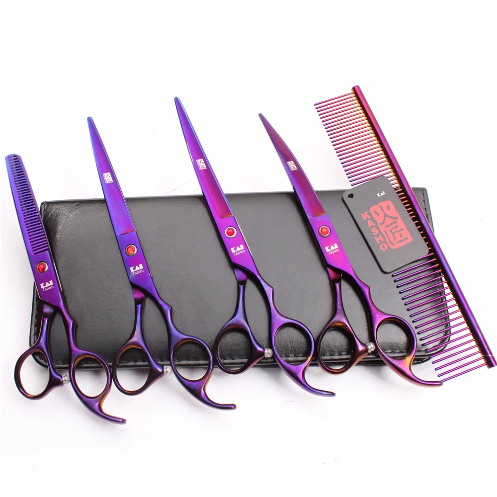 

H3003 5Pcs 7" 19.5cm Kasho Hairdressser For Dog Japan 440C Grooming-for-dog Clippers For Dogs Professional Pets Hair Shears Kit