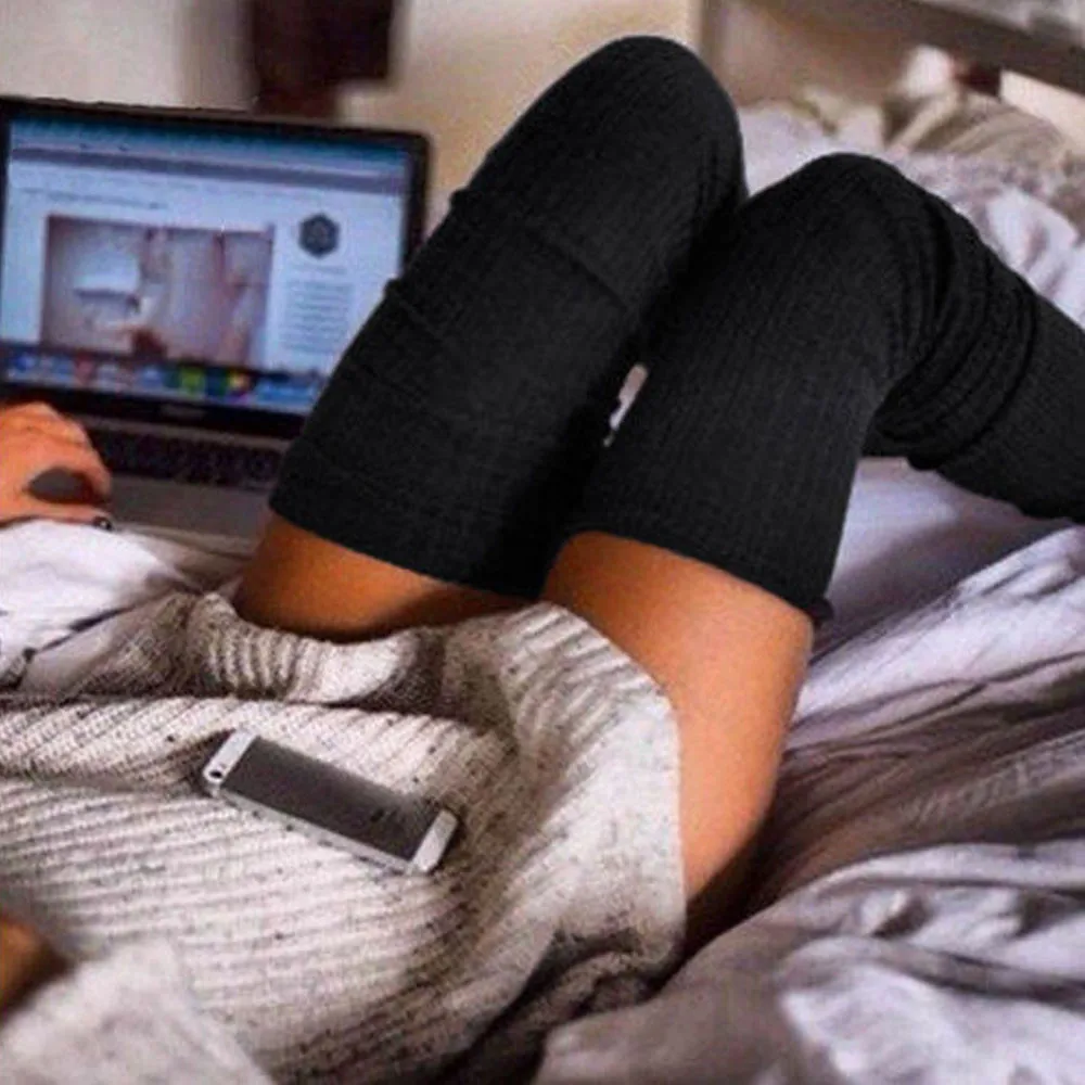 

Womens Knee socks Girls Thigh High Over the Knee Socks Long Cotton Stockings Warm Striped Knit Stockings calcetines mujer #Y503