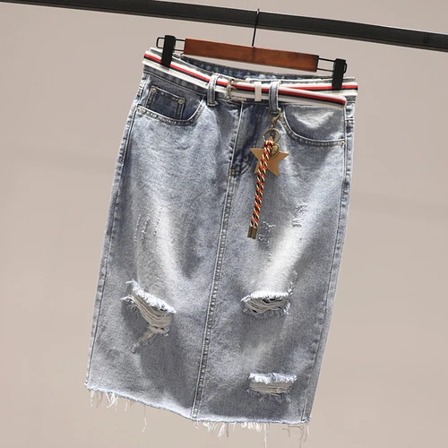 light blue Женская модная джинсовая юбка из хлопка до середины икры, однотонная трапециевидная юбка с завышенной талией, сезон весна-лето, консервативный стиль - Цвет: light blue
