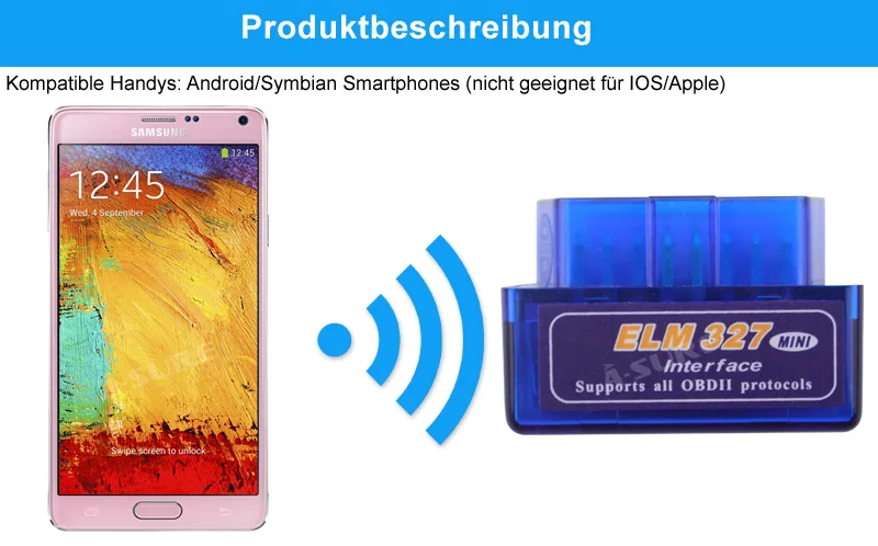 A-Sure Мини ELM327 Bluetooth OBD2 диагностическое устройство интерфейс сканер Android адаптер