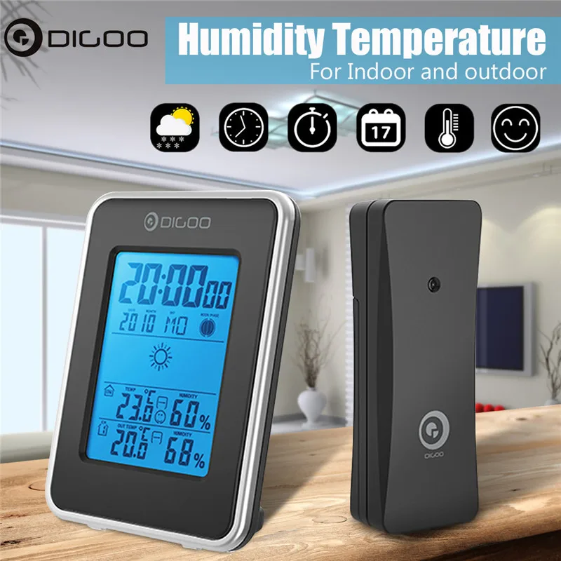 Продажа Digoo DG TH1981 Погодная станция с цифровой font b LCD b font гигрометр термометр Беспроводной для дома и улицы погоды Сенсор часы Подсветка