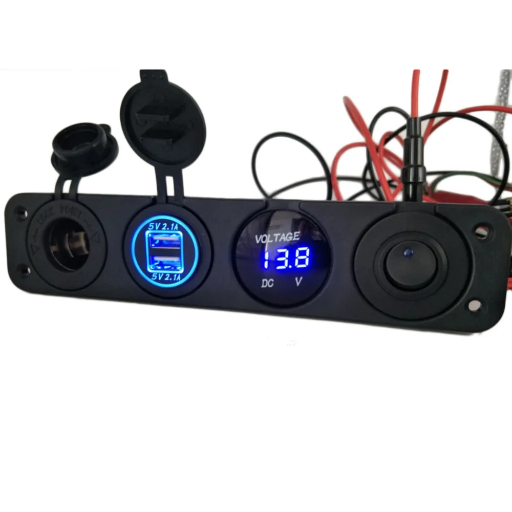 

12V Universal 4 In 1 Car Auto Power Socket Dual USB Voltmeter Cat Eye Shaped Small Switch Control Panel