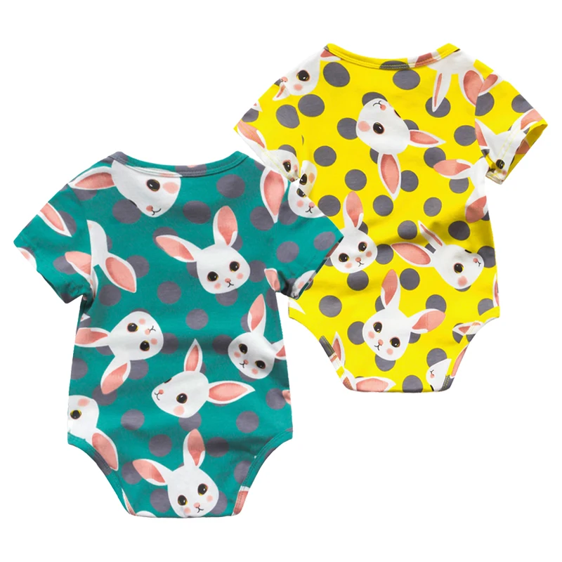 Мультфильм кролик для маленьких девочек боди+ повязка 2 шт. для новорожденных Bebes летняя одежда для девочек Рубашка для девочек с коротким рукавом