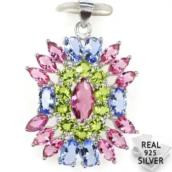 

Guaranteed Real 925 Solid Sterling Silver 4.7g Fancy Tourmaline Peridot Violet Tanzanits Pendant 35x26mm