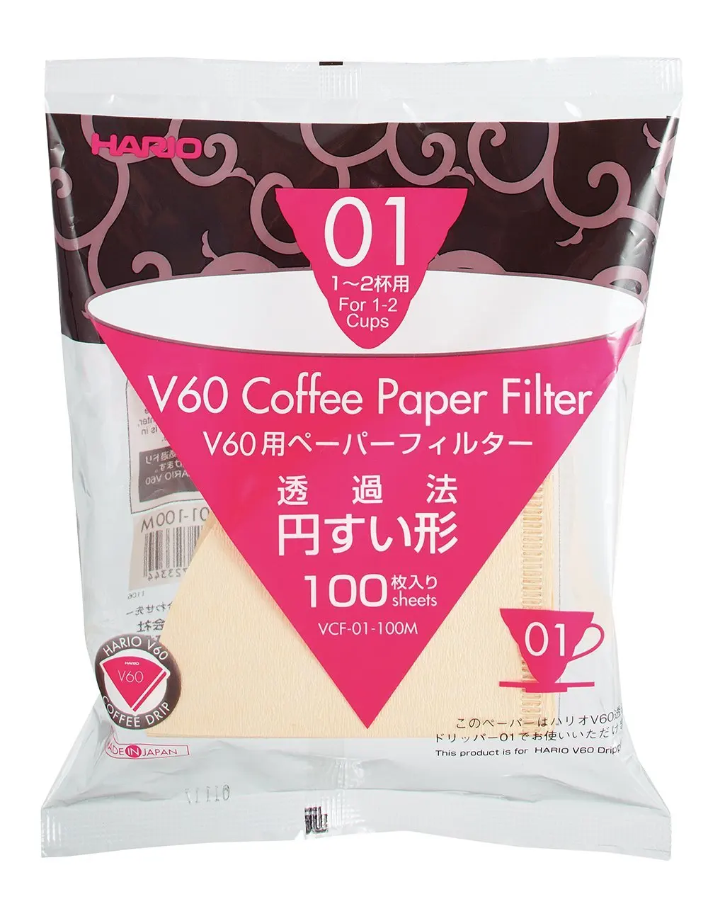 Hario vcf 01 Coffee Natural Paper Filters No bleach for 2 cups for Barista VCF-01 suitable for vd-01