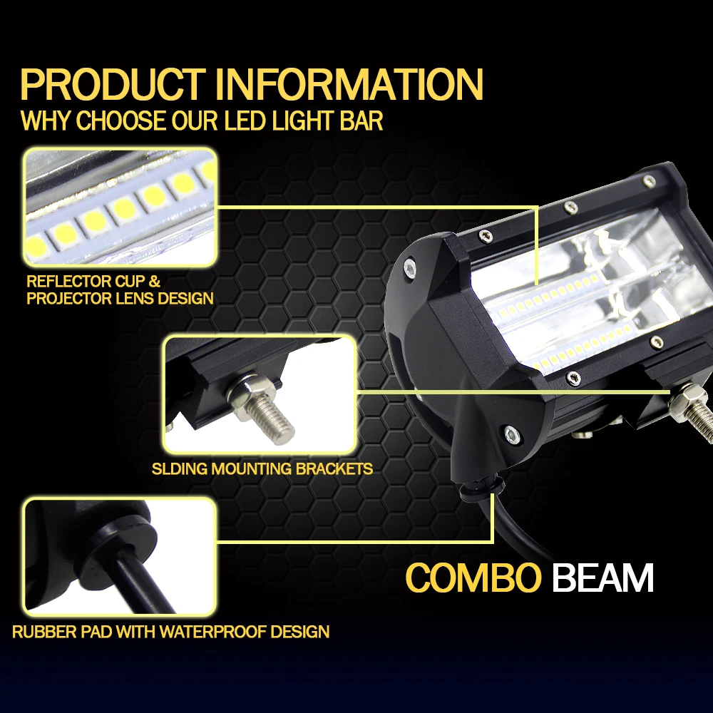5'' Inch 72W LED Work Light Bar Flood Driving Lamp For Jeep Truck Boat Offroad (8)