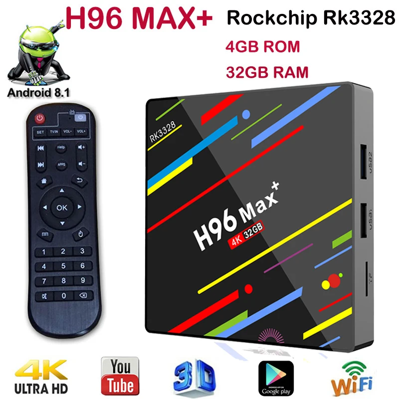 

Android 8.1 tv box H96MAX+4/32GB RK3328 Quad Core 4KDual wifi hd1080p Support iptv googleplay youtube Smart Media Player Set-Top
