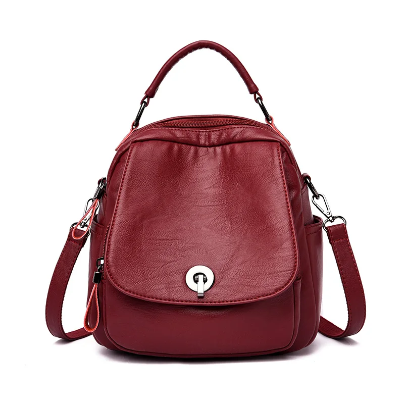 Маленькая школьная мини-сумка, женские рюкзаки, сумки через плечо, женские кожаные женские рюкзаки в Корейском стиле, рюкзаки Mochila Feminina - Цвет: Красный