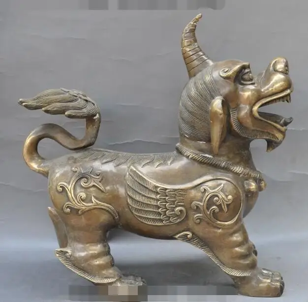

S01769 13" chinese bronze fengshui pixiu Brave troops Unicorn beast Evil spirits statue B0403