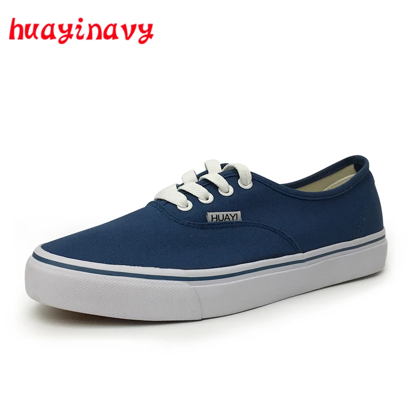 

huayi navy Fashion Men Shoes Casual Flat White Canvas Shoes 2018 Spring Summer Comfortable Vulcanized Shoes For Men V01