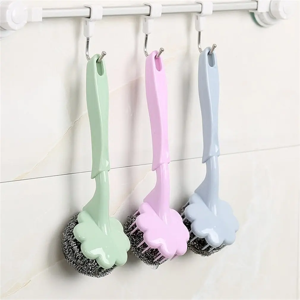 

Hanging Design With Handle Steel Wire Scourer Ball Cleaning Brush Easy Use Small Size Cleaning Tool Dishes Gas Stoves Cleaner