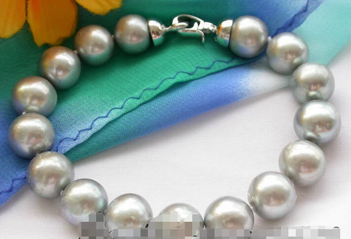 

Z3344 REAL 8" 12mm gray round freshwater pearl bracelet e SHIPPING 5.25