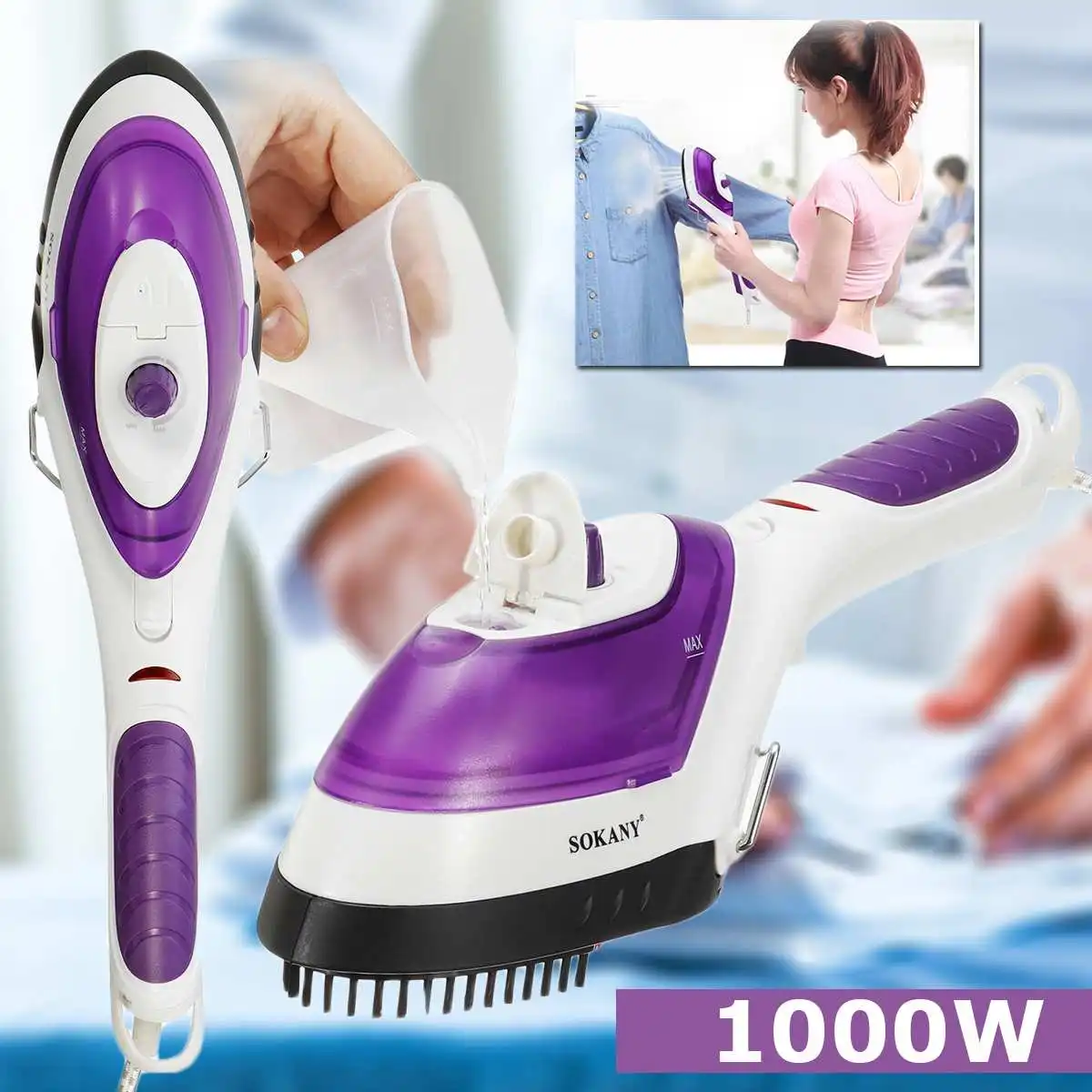 

Garment Steamer 1000W Portable Handheld Clothes Garment Steamers Fast-Heat Steam Iron Home Travel Vertical Steamer + Brush