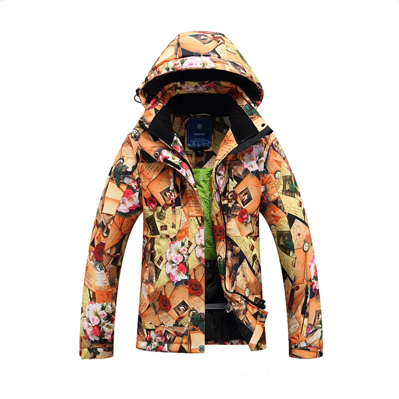 Зимние лыжные куртки, Женская куртка, новинка, высокое качество, ветронепроницаемые, водонепроницаемые, теплые, яркие, Ms. Flower, лыжная куртка для женщин - Цвет: Оранжевый