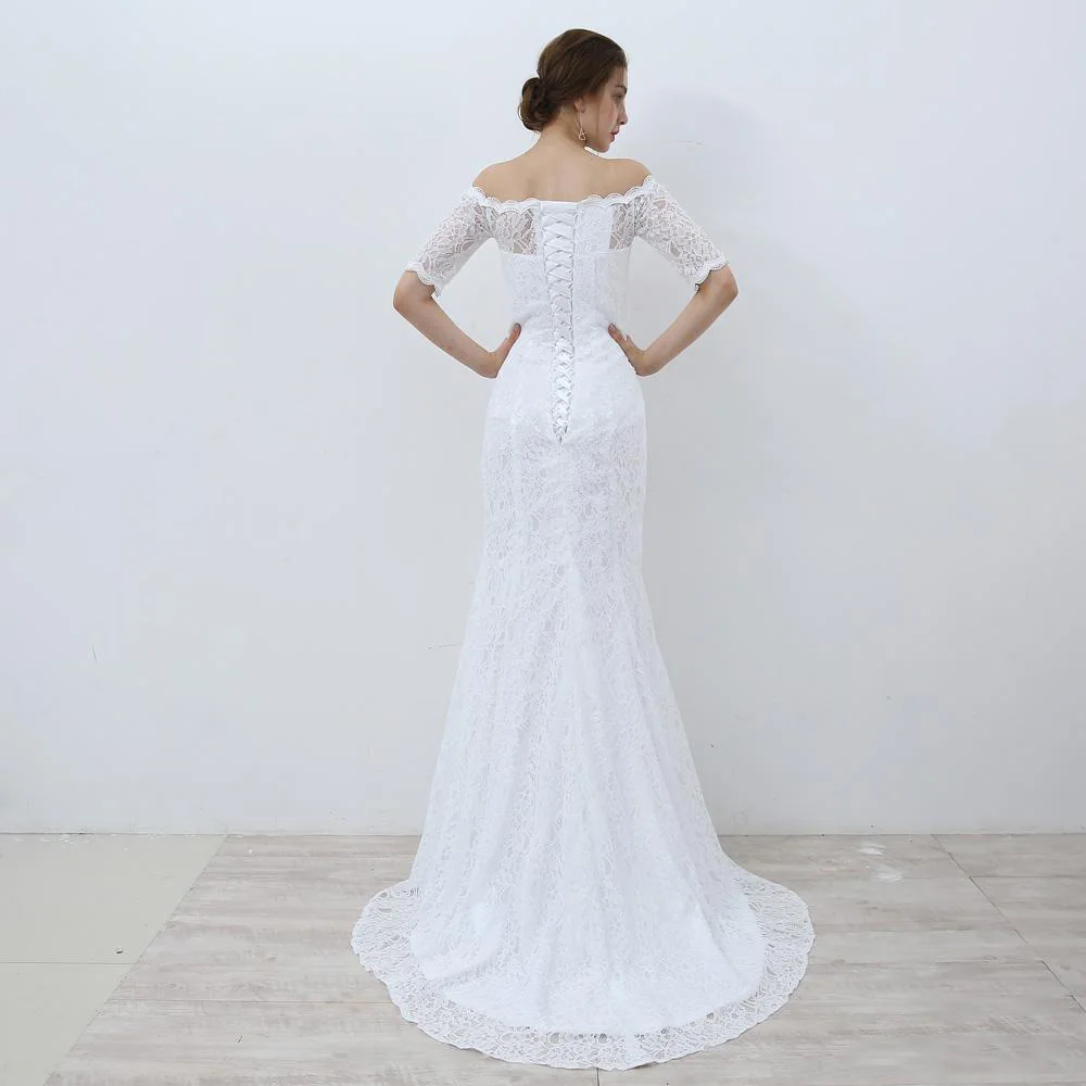 casual wedding dresses JIERUIZE White Lace Boho Mermaid Wedding Dresses Half Sleeves Off The Shoulder Beach Bridal Dresses Elegant Wedding Gowns summer wedding guest dress