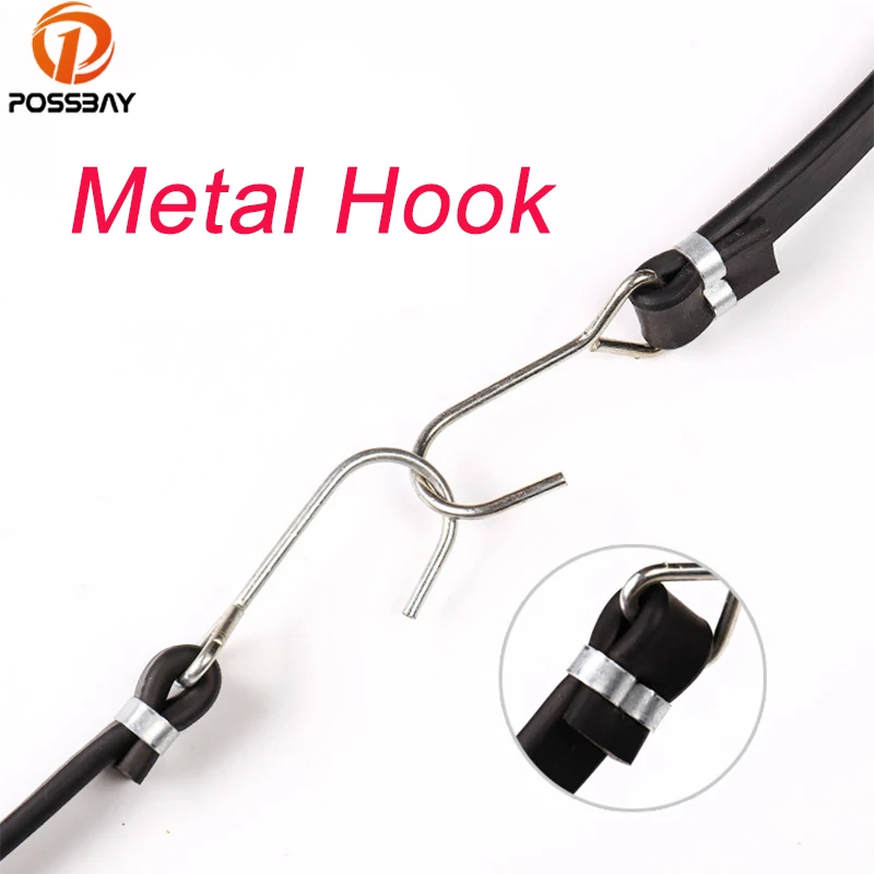 POSSBAY 2 Hooks 2.3meters Motorcycle Strap Strength Retractable Helmet Cord Bandage Tape Elastic Net Belt Luggage Elastic Rope