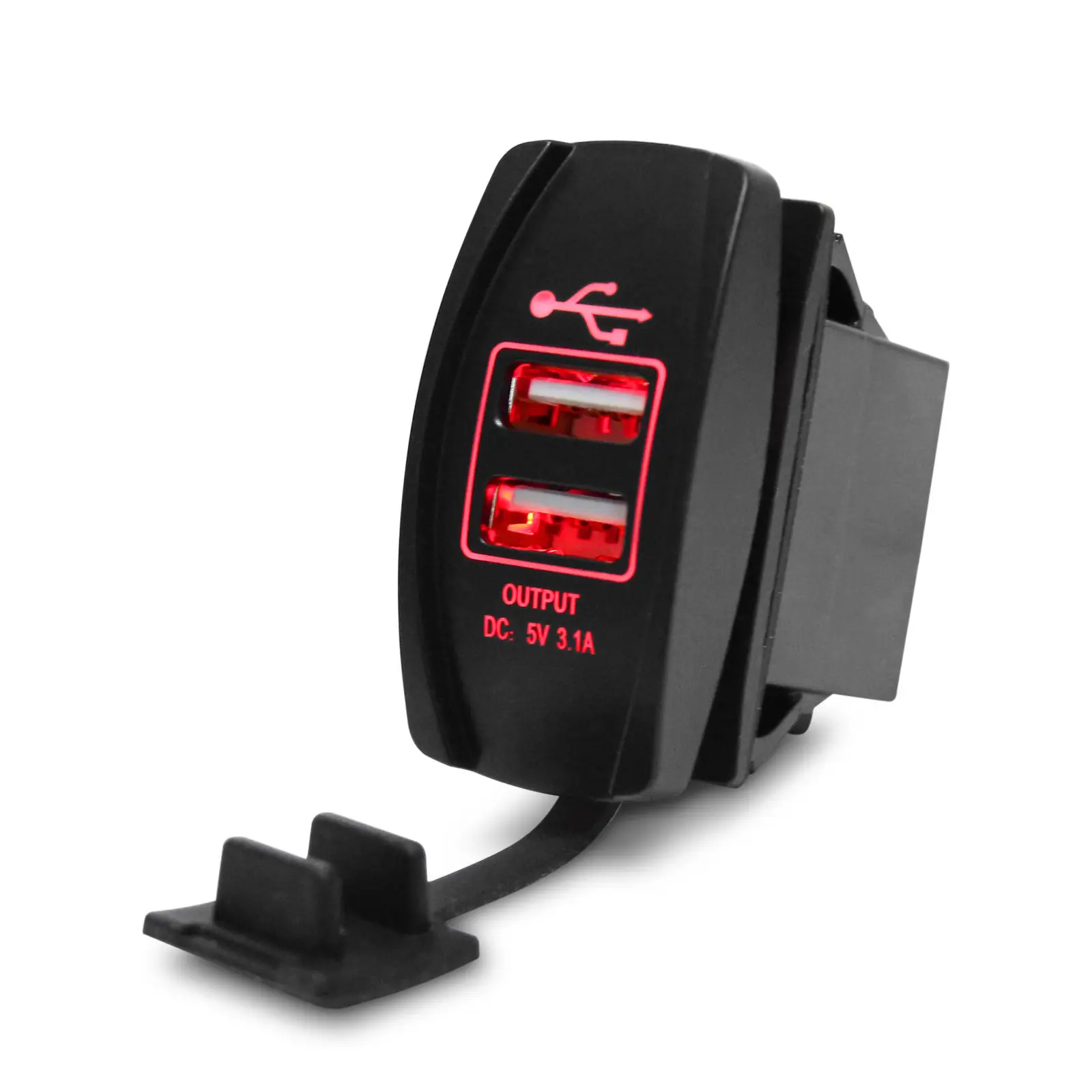 Car Dual USB Charger Cover for Motorcycle Auto Truck ATV Boat 12V-24V LED Dual USB Socket Mount Charger Power Adapter - Color: red