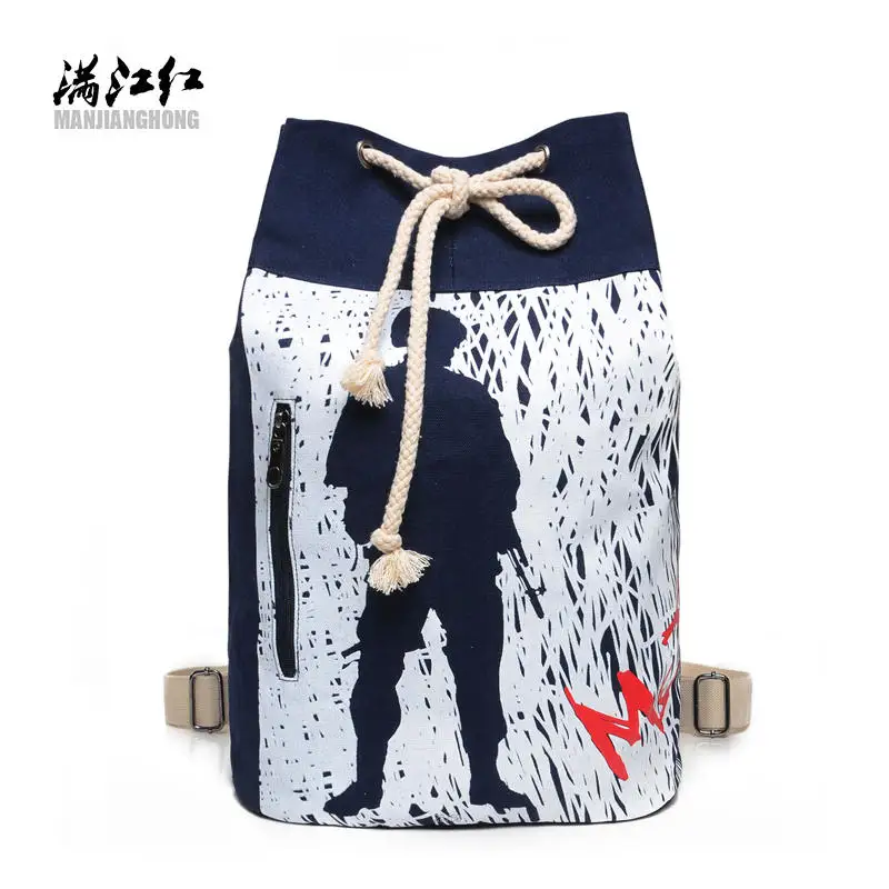

Vintage Canvas Drawstring Lady Bucket Bag Travel Backpack Printing Men Women's Casual School Large Backpack For Girls 1256