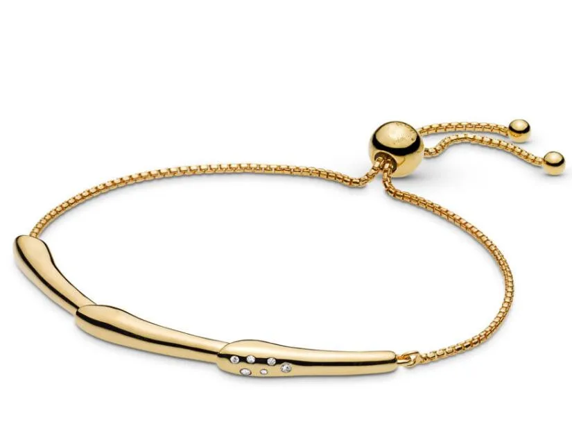 

Original 925 Sterling Silver Bracelet Gold Pandora Flower Stem Sliding Adjust Bracelet Bangle Fit Bead Charm Diy Fine Jewelry