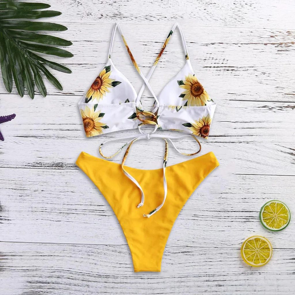 

Bikini 2019 Maillot De Bain Femme Swimsuit Bathing Suit Women Swimming Suit Halter Push Up Bikini Set Swimsuit Female Floral