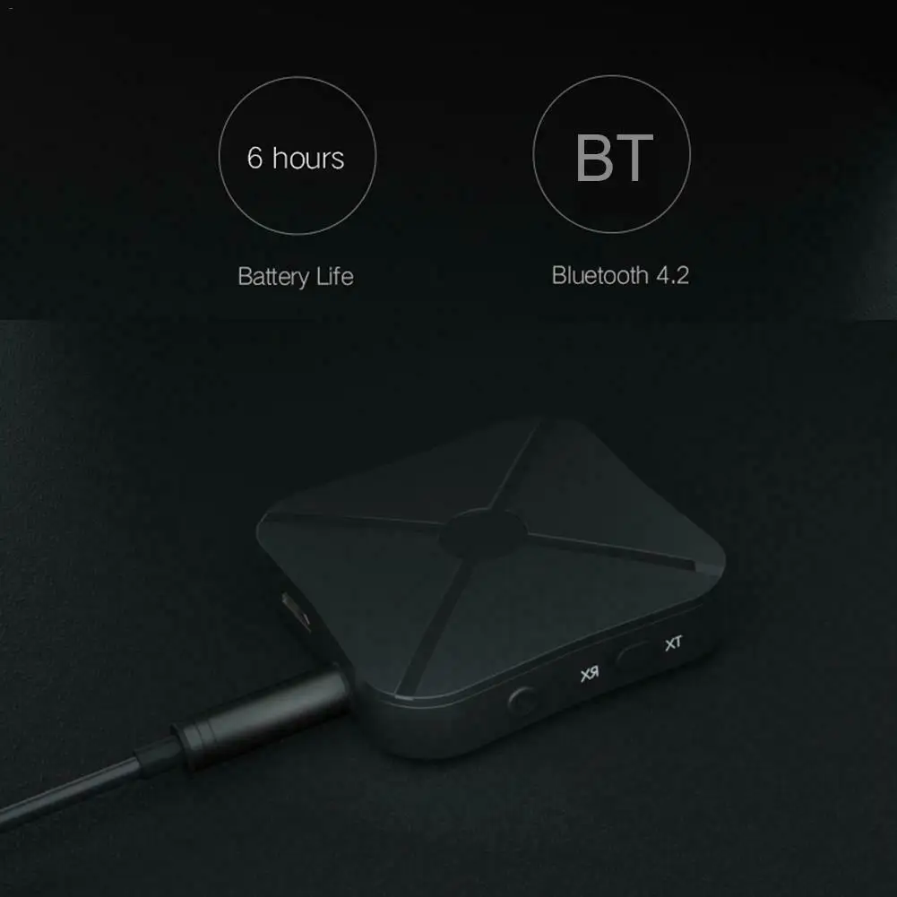 2-в-1 Bluetooth V4.2 аудио передатчик приемник Беспроводной Aptx аудио 3,5 мм Адаптер Hub 200 мА/ч, 10 м/33ft A2DP AVRCP приемник 5/6 ч