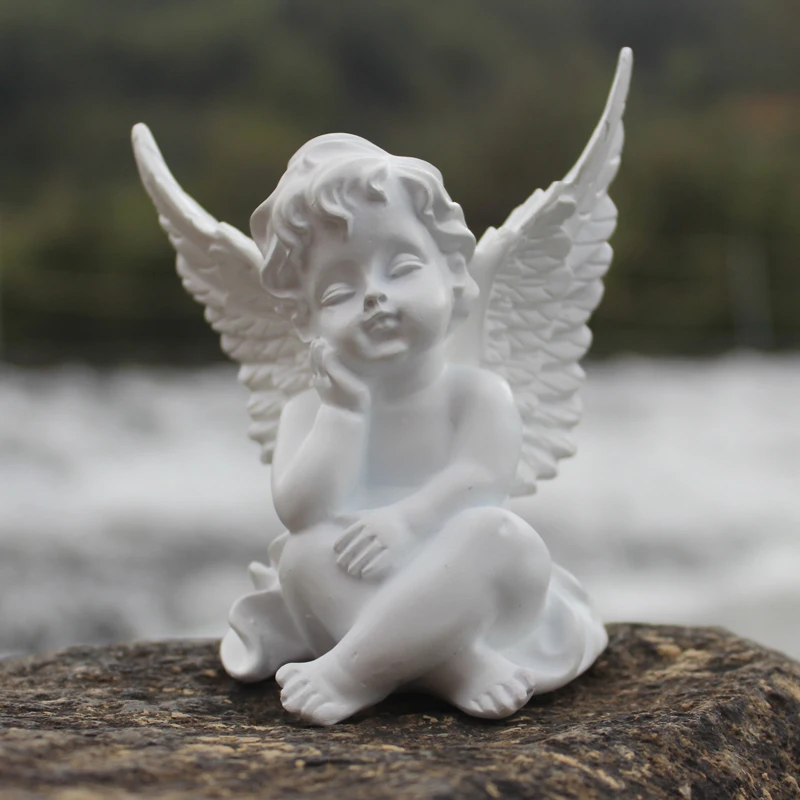 Escultura de anjo cupido em resina amóretto,