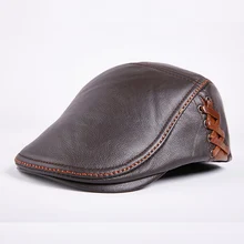 New Autumn Winter Men Genuine Leather Caps Fashion Warm Male Visors Hats New Year Birthday Gift