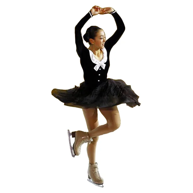 Best price at $154 Cheap Customized Costume Ice Figure Skating Dress Gymnastics Competition Adult Child Performance White Collar Bowknot Black Yarn Skirt
