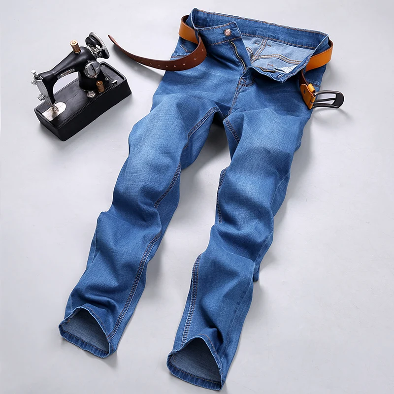 Джинсы мужские тонкие эластичные классические Брендовые брюки Slim Fit синие