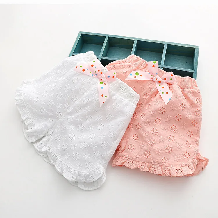 2018 Casual Child Kids Fashion Cotton Lace Embroidery Flower Bow Decoration Ruffle Sports Beach Girls Summer Shorts 2-10 Years (5)