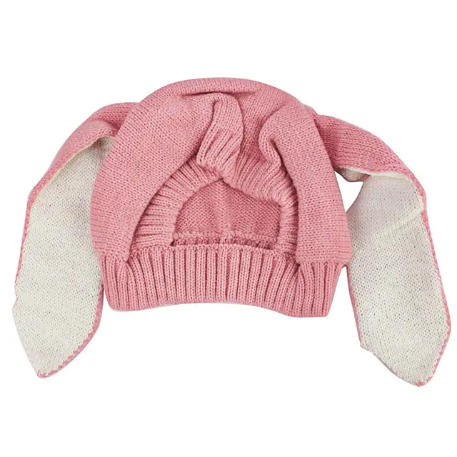 Bunny Rabbit Ear Beanie Hat Baby Girl Toddler Crochet Knit Winter Earflap Capin Men's Skullies