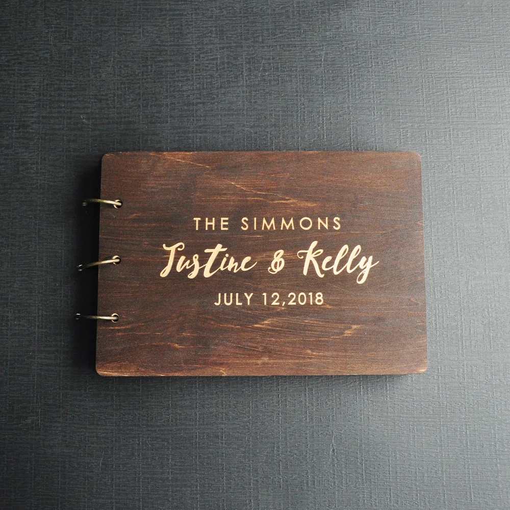 Baratos Libro de invitados personalizado libro de invitados de boda rústico madera personalizado grabado libro de invitados álbum de boda regalo para pareja