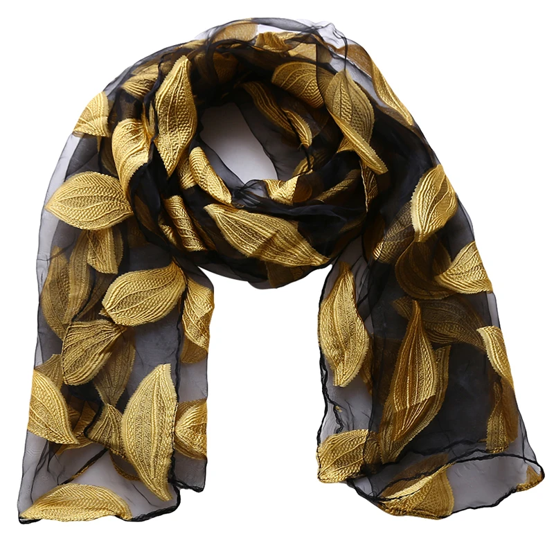Женский шарф листья и цветочный узор длинная шаль шарфы Весна Осень Высокое качество органза леди элегантный хиджаб обертывания