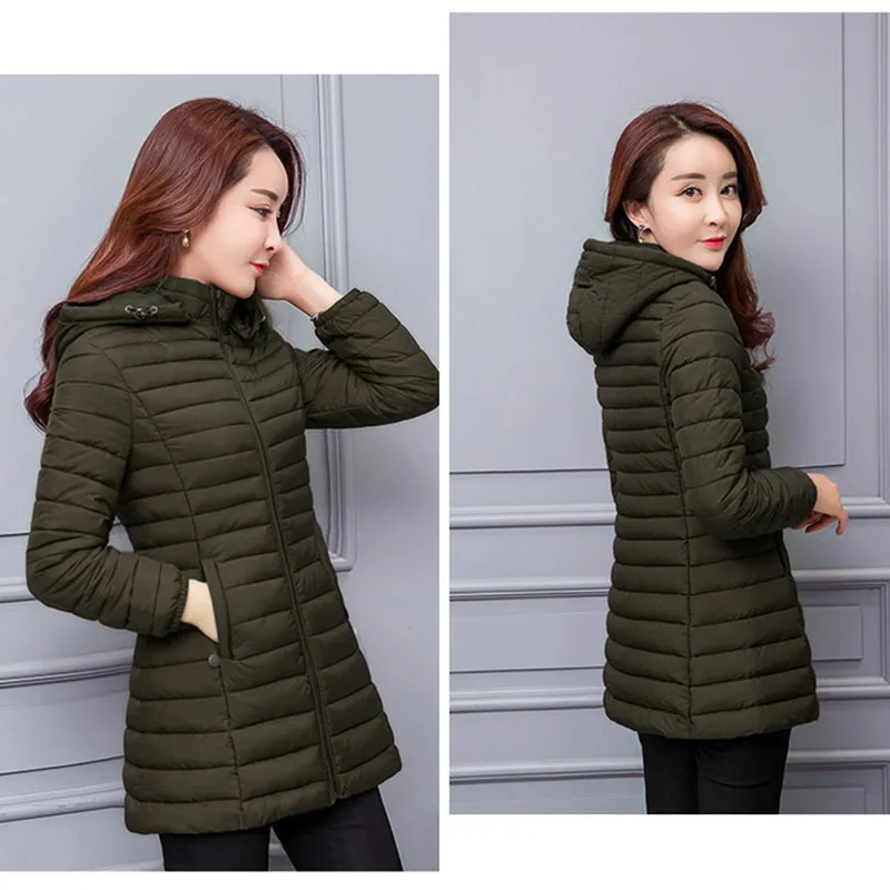 2018 winter jacket women parka Large size Thicken warm Hooded long Slim Solid Down cotton coat jacket women Outwear Parkas
