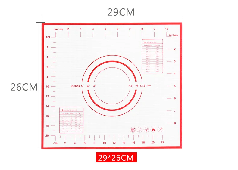 Противоскользящий силиконовый коврик для выпечки с измерениями для силиконового коврика для выпечки, коврик для раскатки теста, вкладыш для духовки, коврик для помадки/пирога - Цвет: 29 X 26