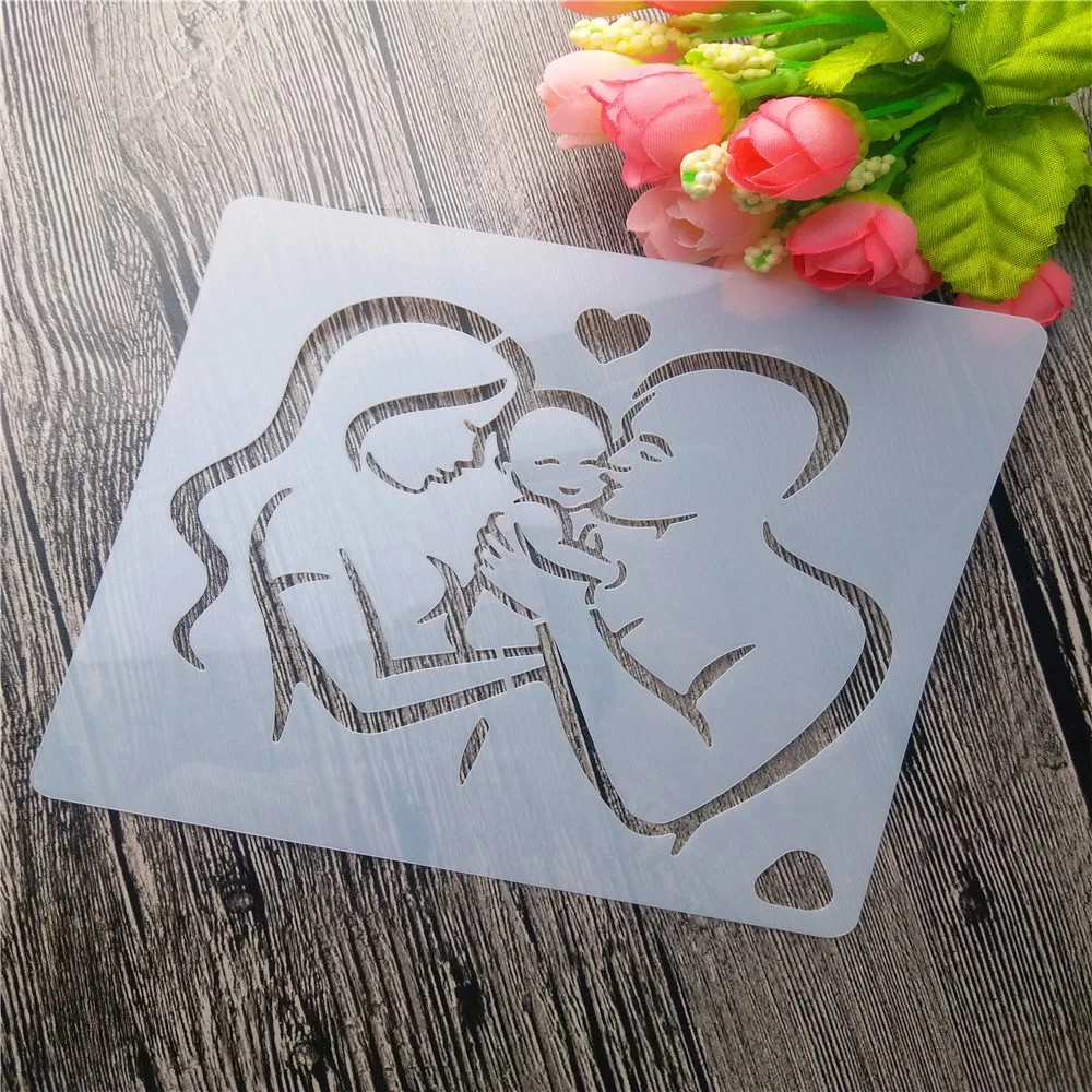 

A family of three Handbook Scrapbook DIY Album Card Tool Spray Sketch Mask Template ST95