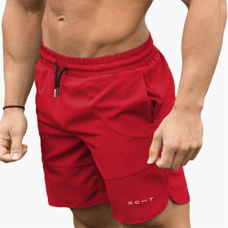 Новая мода Повседневное Для Мужчин's шорты для спортзала с карманами одежда для фитнеса или бодибилдинга прогулок шорты для тренировок и бега - Цвет: Красный