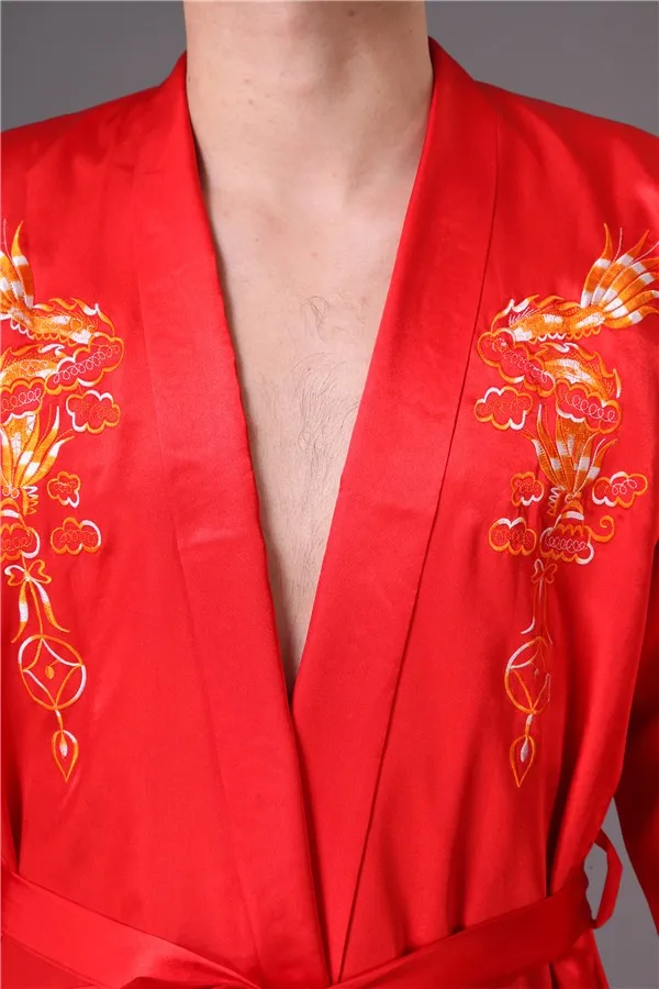 Плюс Размеры S-XXXL Красный Для мужчин дракон халат платье Китайский Мужской сатин ночное халат традиционные Вышивка кимоно юката mp065