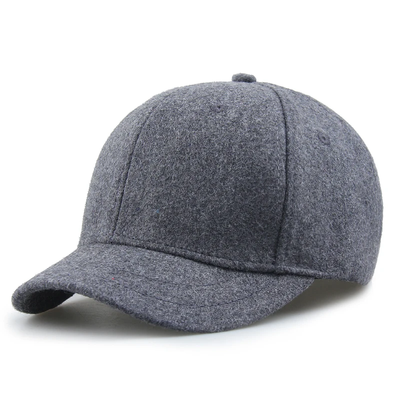Мужские осенние и зимние однотонные шерстяные фетровые шляпы с большой головой мужской большой размер Короткие пиковые бейсболки 55-62 см - Цвет: short brim gray