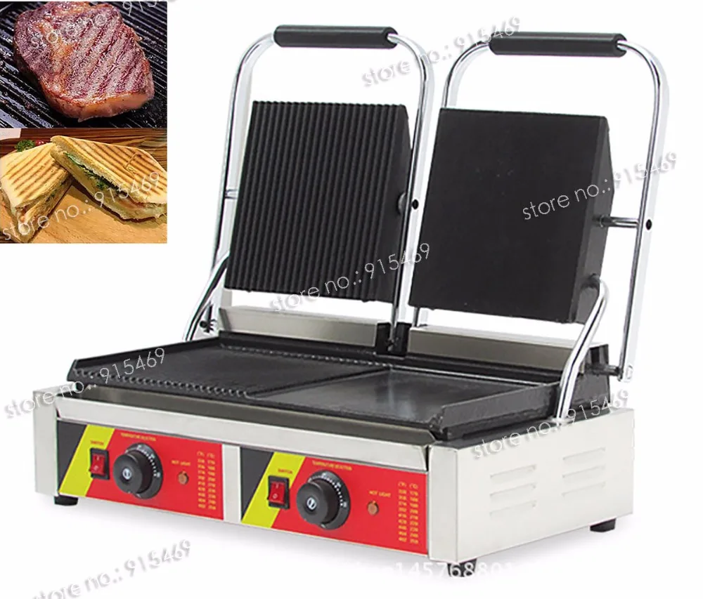 

Free Shipping 110V 220V Electric Heavy Duty Commercial Double Sandwich Panini Grill Press Machine