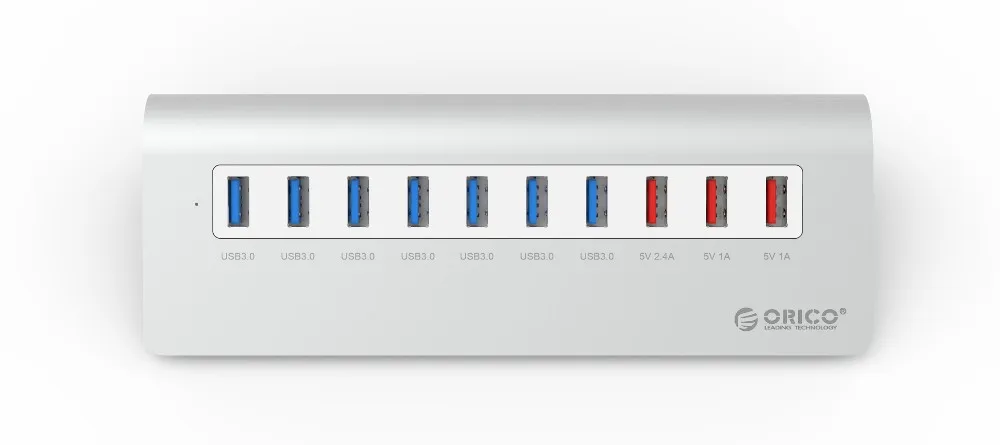 ORICO 10 портов Супер Скоростной usb-хаб 7 портов USB3.0 5 Гбит/с 3 usb-порта для зарядки для iPhone iPad Vl812 чип-серебристый M3H73P