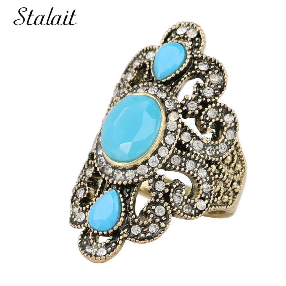 

Retro National Wind Exquisite Carved Mosaic Acrylic Resin Ring Jewelry Bohemia Finger Cocktail Rings For Women Anniversary Gift