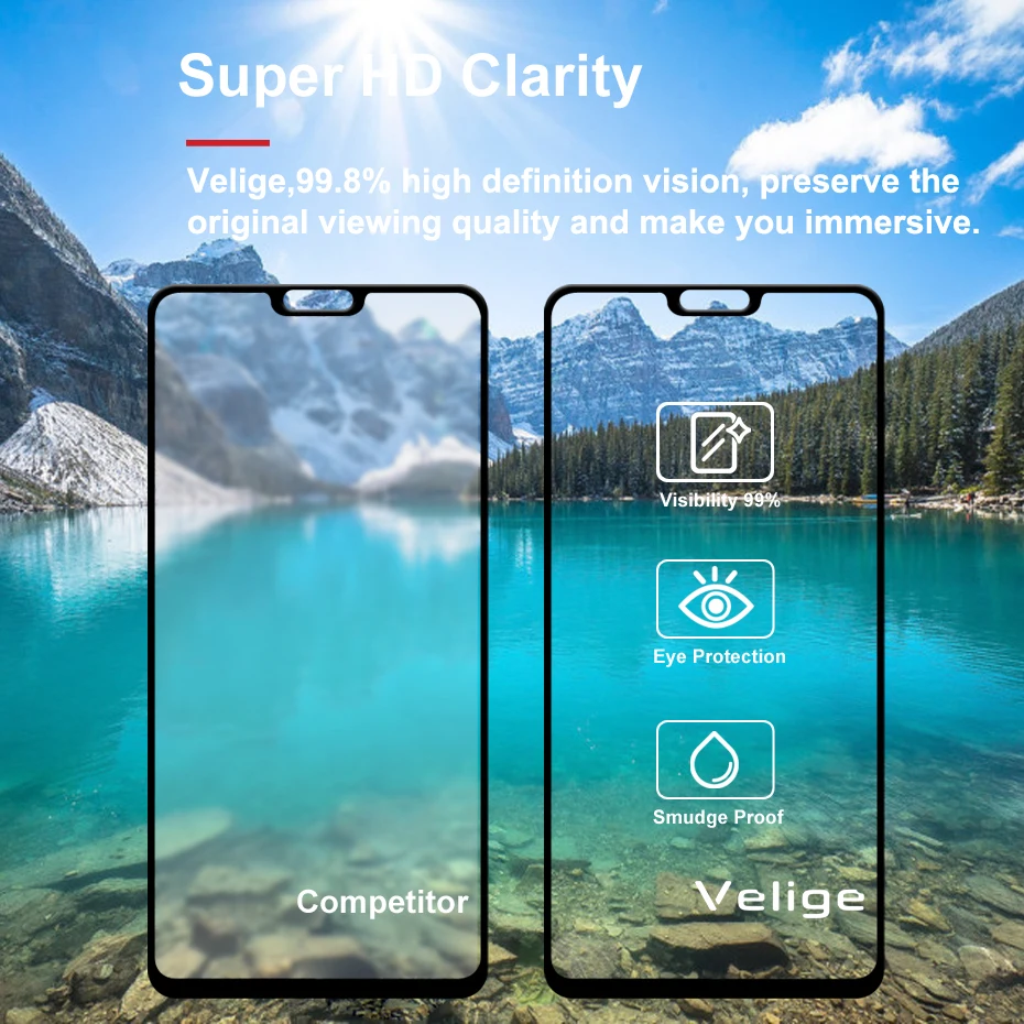 2 Pack Velige Tempered Glass Screen Protector For OnePlus 6 One Plus 6 OnePlus6 1+6 Full Cover 2.5D 9H Hardness Glass Flim (6)