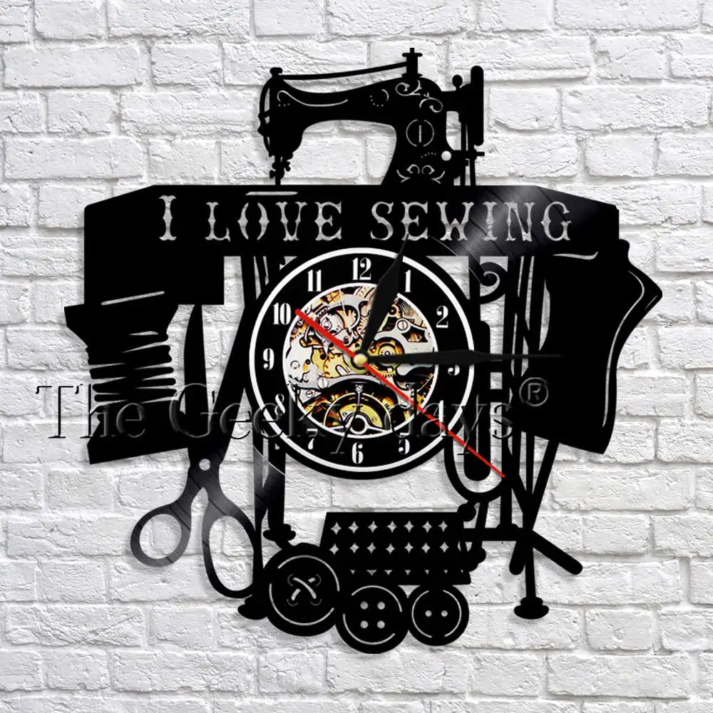 

I Love Sewing Vintage Wall Clock Handmade Vinyl Record Wall Clock Wall Watches Sewing Machine Art Wall Decor For Room