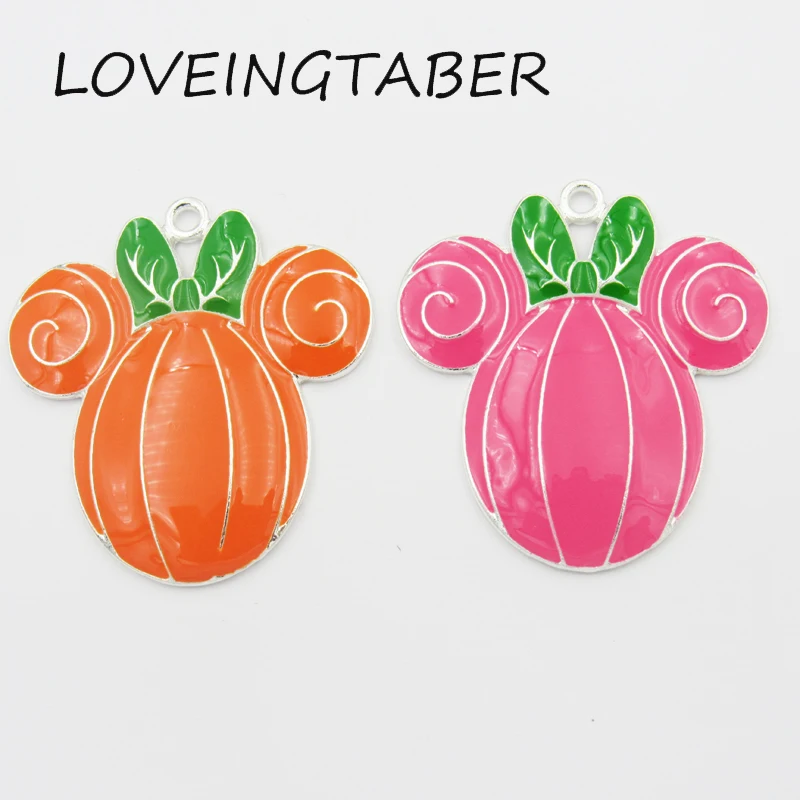 

( Choose Color First ) Newest 42mm*41mm 10pcs/lot Silver Color Minnie Pumpkin with Bowknot All Enamel Pendant For Jewelry Making