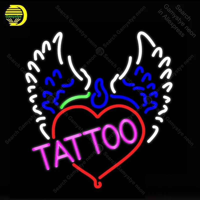 Piercing Tattoo Wings Neon Sign Bulbs sign Handcraft Iconic light Lamps display advertise enseigne lumine | Лампы и освещение
