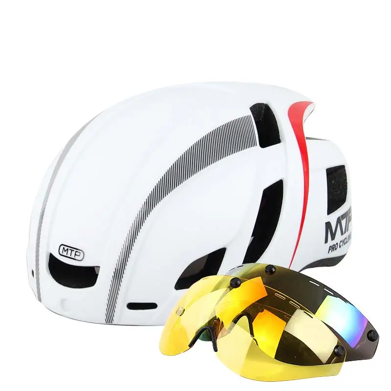Горный велосипедный шлем с магнитным присоском и объектив шлема интегрированы в горный шоссейный шлем безопасности велосипедного оборудования - Цвет: White