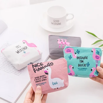 

12*10cm Cartoon Flamingos Coin Purse Canvas Card Holder Cash Zipper Wallet Bag for Women Gift