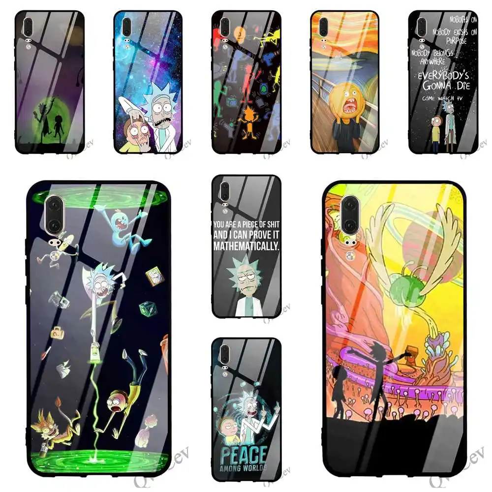 

Pattern Rick And Morty Tempered Glass Phone Case for Huawei Honor 10 Lite Cover 9 7A Y6 Y9 P10 P20 Pro P Smart Mate 20 Back